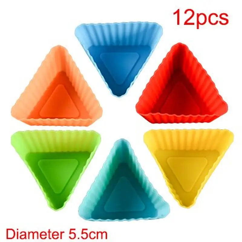 a close up of a triangle shaped cake pan with different colors