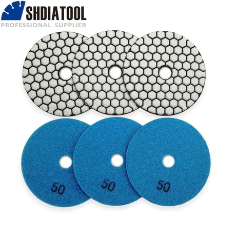 a set of 3 blue and white polish pads with a hexagon pattern