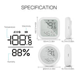 Digital temperature and humidity sensor with dimensions.