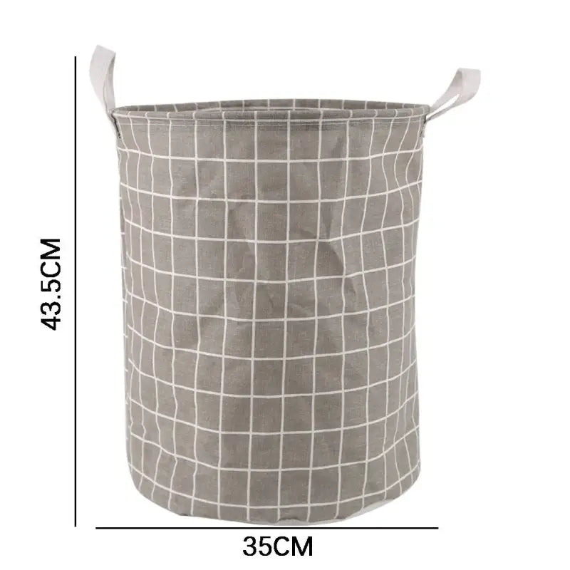 the gray grid laundry basket