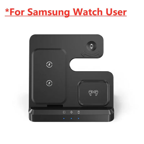 Charging dock for Samsung smartwatch and other devices with multiple charging areas.