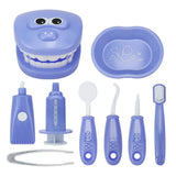 a blue dentist set with a tooth and a toothbrush