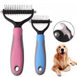 a dog brush and comb with a dog laying next to it