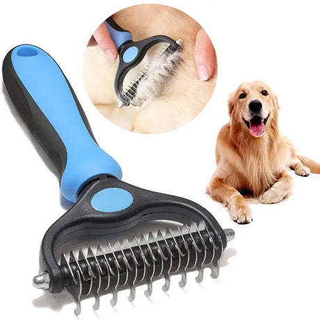 a dog brush with a dog laying next to it