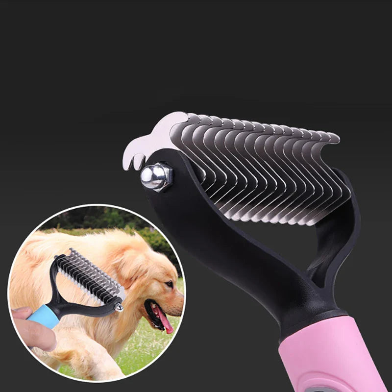 a dog grooming tool with a dog’s hair brush