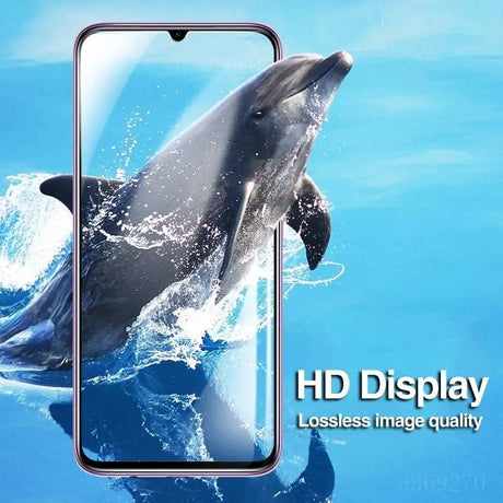 a dolphin jumping out of the water with the text hd display