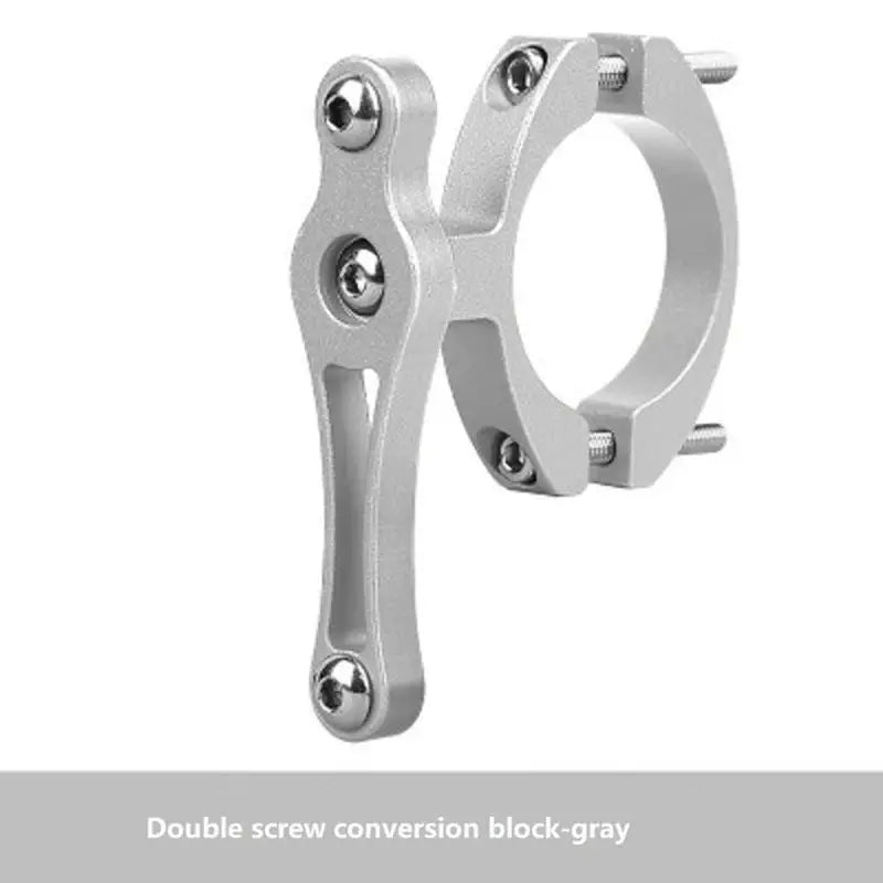 a pair of silver metal clamps with a white background