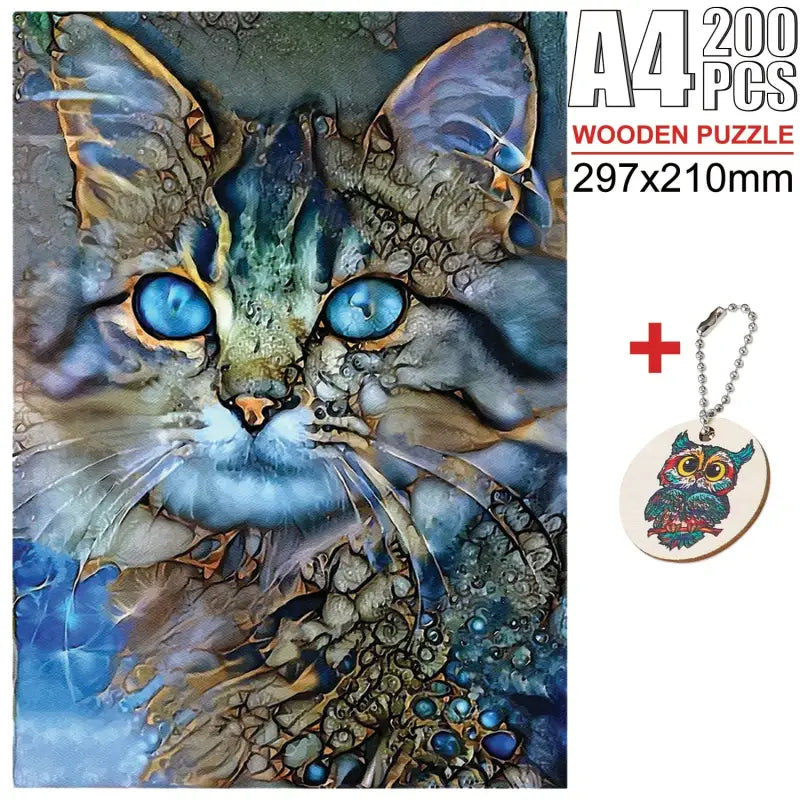 a cat with blue eyes and a necklace