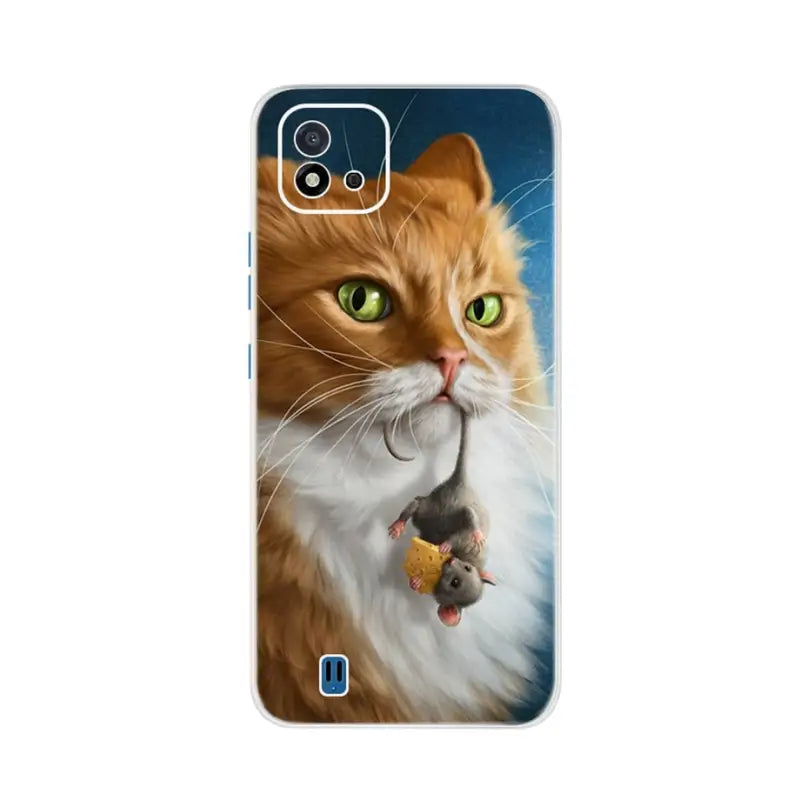 a cat eating a piece of food on a phone case
