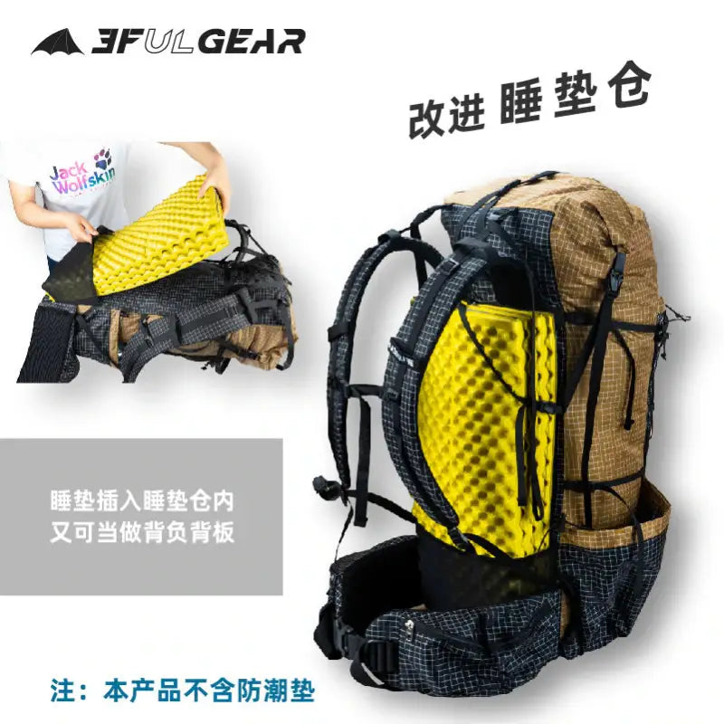 a backpack with a yellow and black pattern