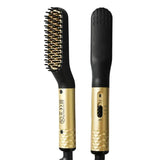 a pair of hair brushes with gold and black handles