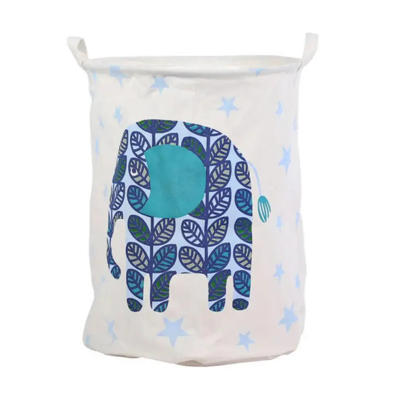 a white bag with a blue elephant design on it