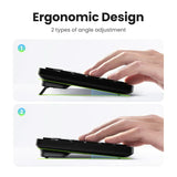 Ergonomic keyboard with adjustable angles for comfortable typing.