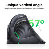 Ergonomic vertical mouse with a 57-degree angle designed for comfortable thumb positioning.