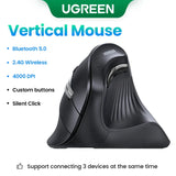 Ergonomic vertical mouse with a curved, upright design and multiple buttons.