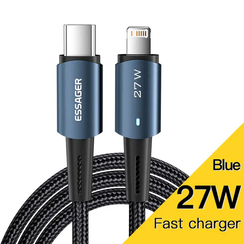 a black and blue cable with the words blue 2v fast charger