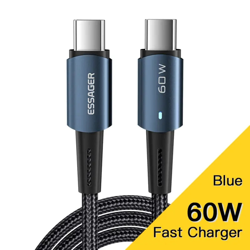 a blue cable with the words blue fast charger