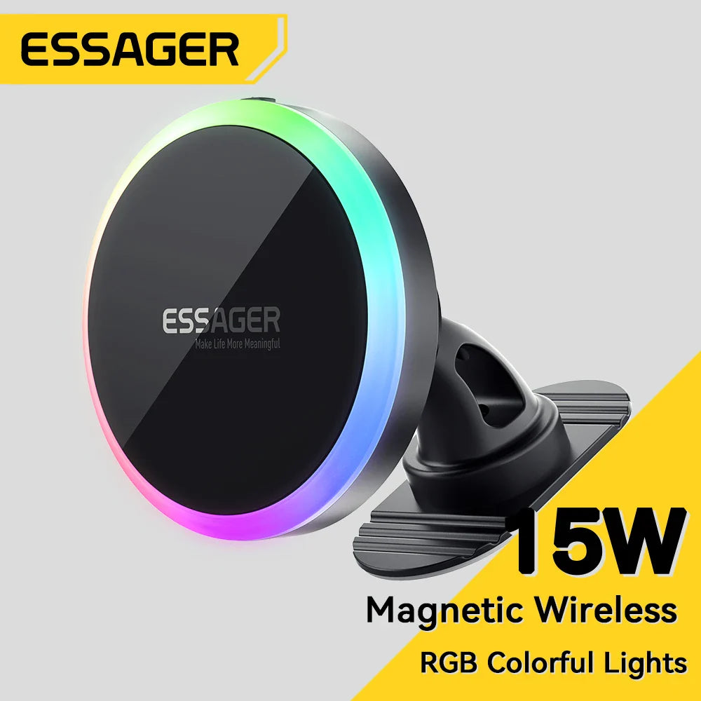 essager magnetic wireless car mount with 5w rgb color lights