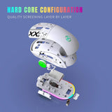 Exploded view of a computer mouse showing its internal components and layers.