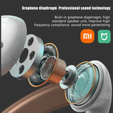 Exploded view of an earphone or earbud showcasing its internal components, including a graphene diaphragm.