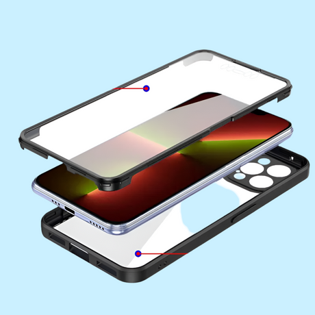 Exploded view of a smartphone case showing its layered components.