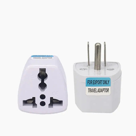 a white and blue travel adapt plug