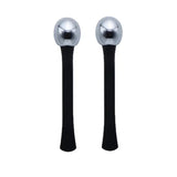 a pair of black and silver metal ball shaped handles