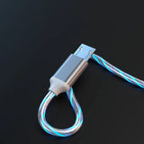 a usb cable with a glowing blue and white light