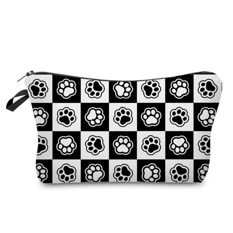 a black and white checkered pattern cosmetic bag