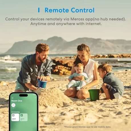 A family sitting on the beach with their cell phone