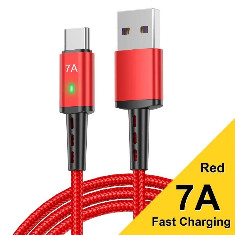 a red 7a fast charging cable with a white background