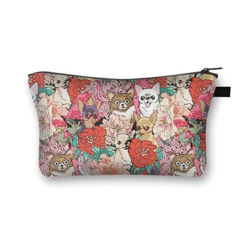 a small pouch bag with a pattern of cats and flowers