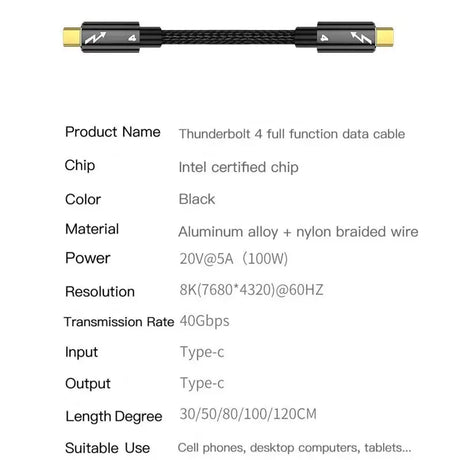 100W USB C To Type Fast Charge Thunderbolt 4 Cable - Power Delivery