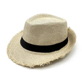 a straw hat with black band