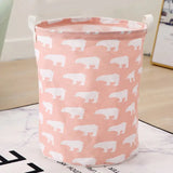 a pink and white storage bag with polar bears on it