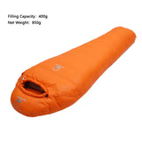 the sleeping bag is orange and has a zipper closure