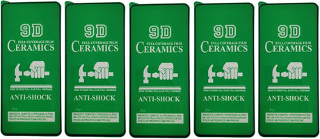Five green 9D ceramic anti-shock screen protectors.