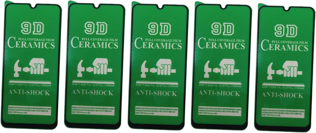 Five green 9D ceramic anti-shock screen protectors.