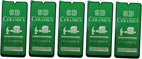 Five green 9D ceramic anti-shock screen protectors.