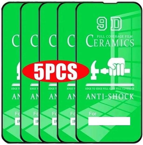 Five green anti-shock ceramic screen protectors.