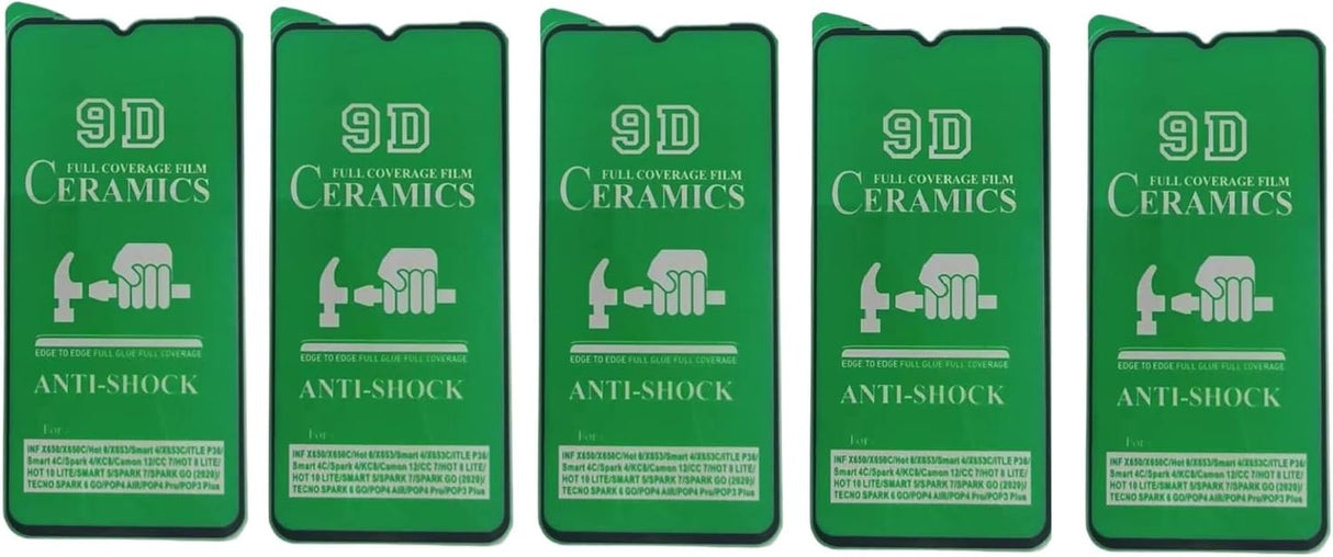 Five green anti-shock ceramic screen protectors.