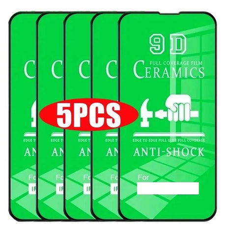 Five green ceramic phone screen protectors.