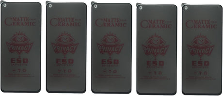 Five identical dark gray ceramic phone cases with a subtle red design.