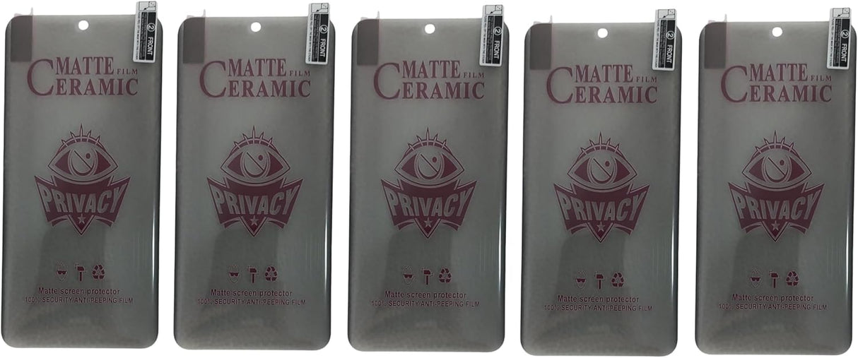 Five matte ceramic privacy screen protectors for smartphones.