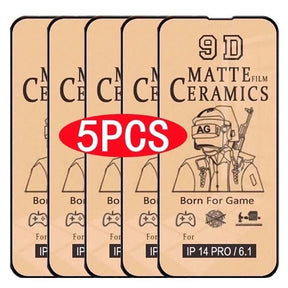 Five matte ceramic screen protectors for iPhone 14 Pro.