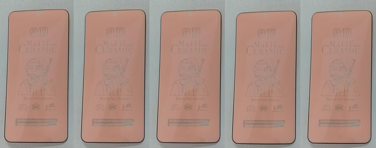 Five rectangular, pinkish-tan cards.