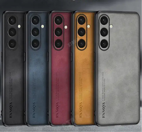 Five smartphones in different colors arranged side by side, each featuring a triple camera setup.