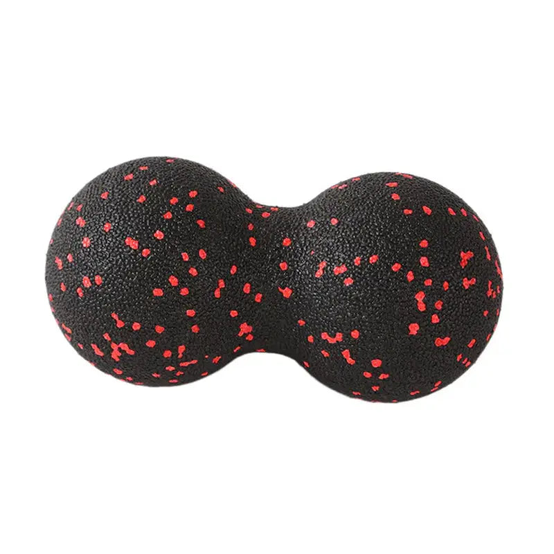 a pair of black and red glittered balls