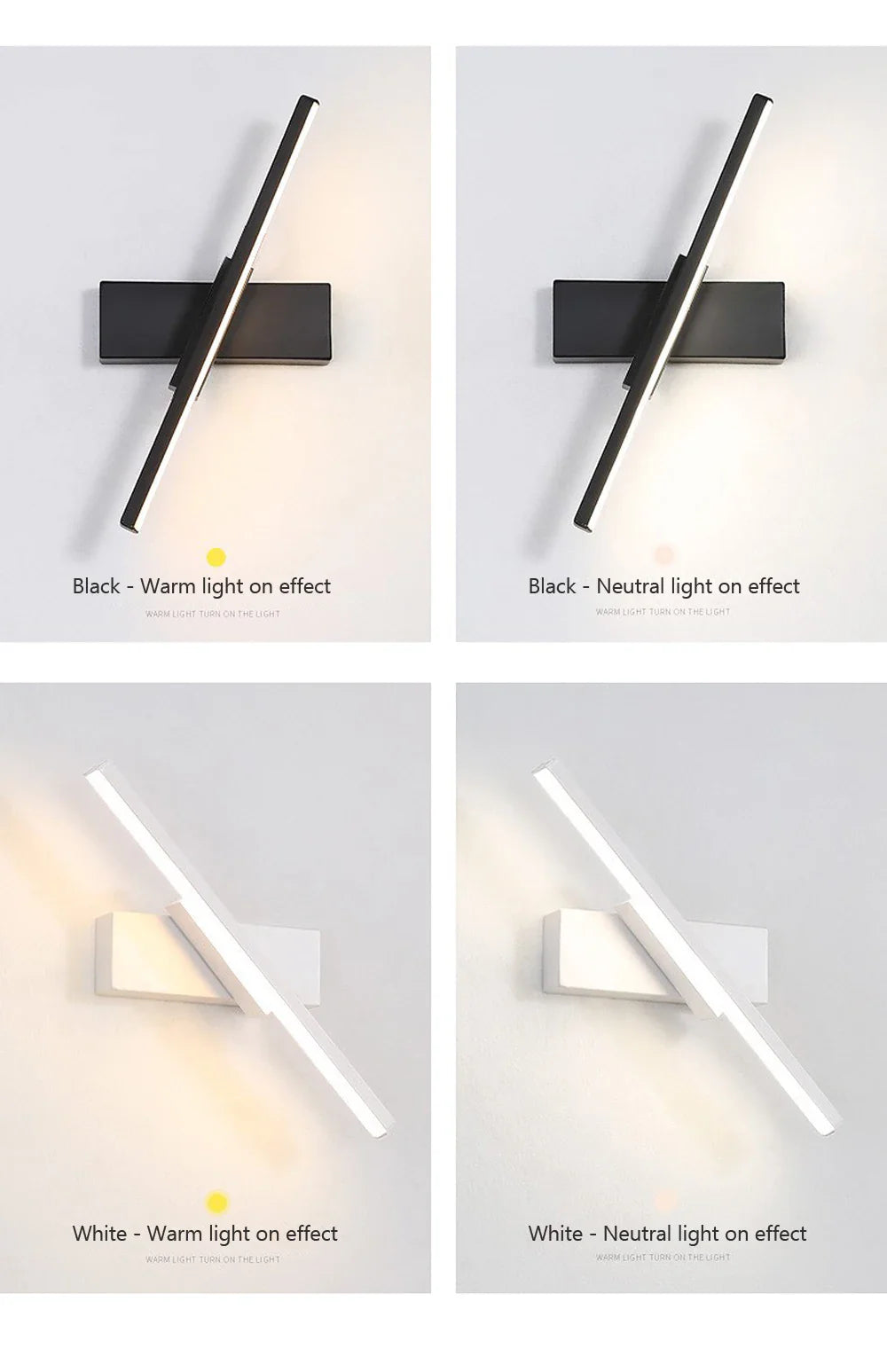 the four different angles of the wall light