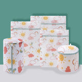 a set of four storage boxes with a pattern of clouds and suns